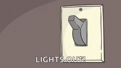 A Hand Is Pressing A Light Switch And The Words Lights Out Are Below It GIF