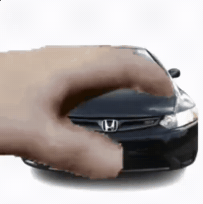 A Hand Is Reaching Out Towards A Black Honda Car . GIF