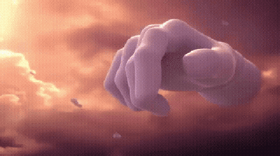 A Hand Is Reaching Out Towards A Cloudy Sky . GIF
