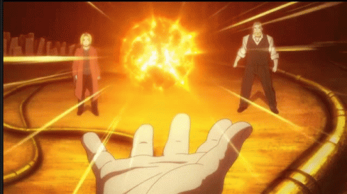 A Hand Is Reaching Out Towards A Sphere Of Fire GIF