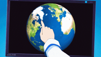 A Hand Pointing At A Globe On A Screen That Says Zhelanie GIF