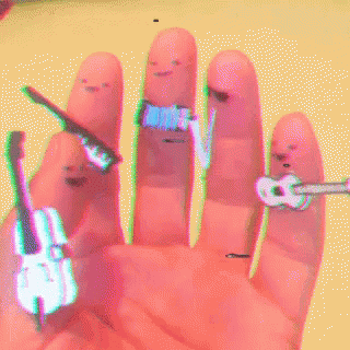 A Hand With A Violin A Guitar And A Toothbrush Between The Fingers GIF