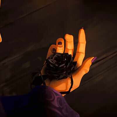 A Hand With Purple Nail Polish Is Holding A Dark Rose GIF