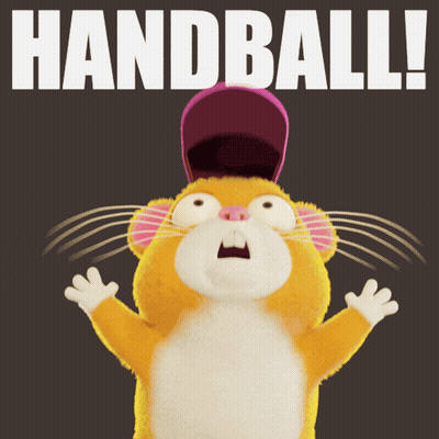 A Handball Poster With A Cartoon Mouse Wearing A Hat GIF