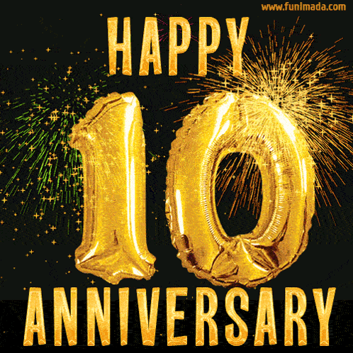 A Happy 10Th Anniversary Greeting Card With Fireworks GIF