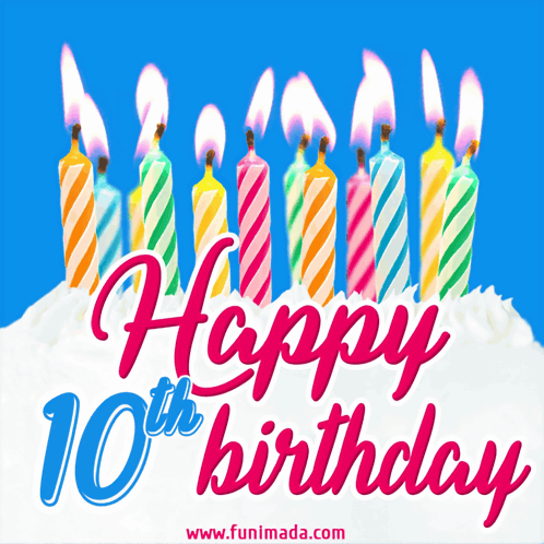 A Happy 10Th Birthday Greeting Card With Candles GIF