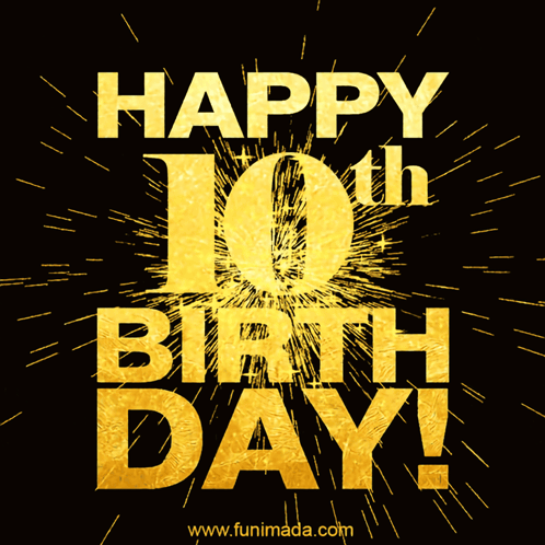 A Happy 10Th Birthday Greeting Card With Gold Letters GIF