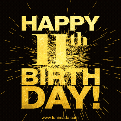 A Happy 11Th Birthday Greeting Card With Fireworks Behind It GIF