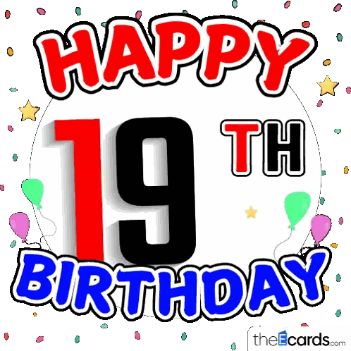 A Happy 19Th Birthday Sign With Balloons And Stars Sticker