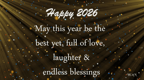A Happy 2026 Greeting Card With Balloons And Confetti GIF