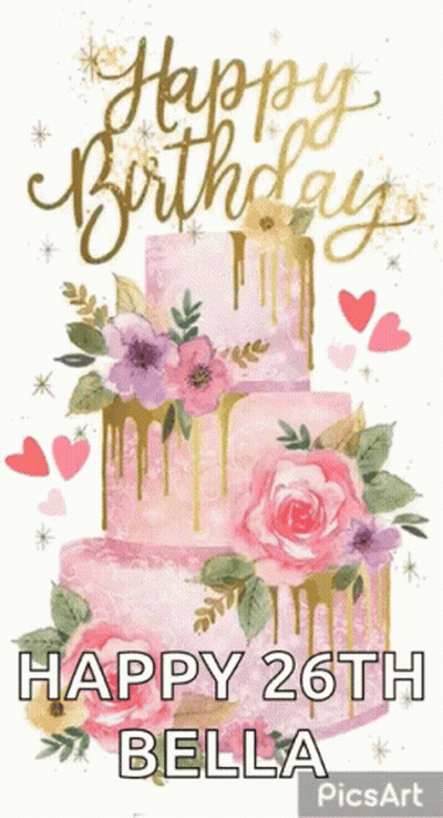 A Happy 26Th Birthday Card With A Pink Cake GIF