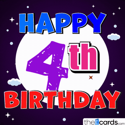 A Happy 4Th Birthday Greeting Card With A Full Moon GIF