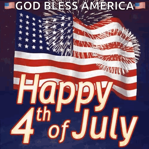 A Happy 4Th Of July Card With An American Flag And Fireworks GIF