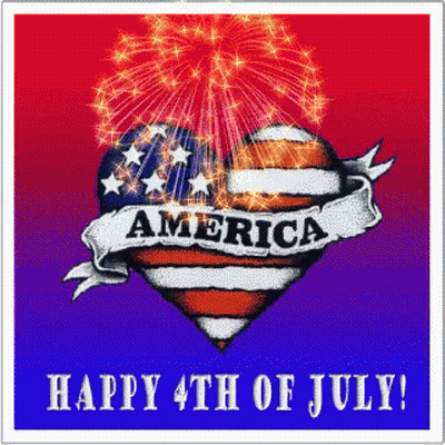 A Happy 4Th Of July Greeting Card With A Heart Shaped American Flag And Fireworks GIF