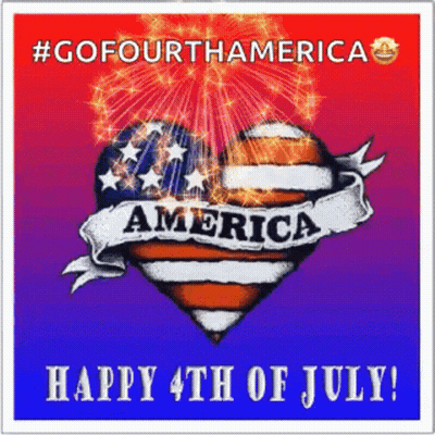 A Happy 4Th Of July Greeting Card With A Heart Shaped American Flag Surrounded By Fireworks . GIF