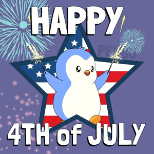 A Happy 4Th Of July Greeting Card With A Penguin And Fireworks GIF