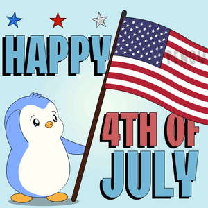 A Happy 4Th Of July Greeting Card With A Penguin GIF
