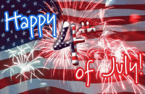 A Happy 4Th Of July Greeting Card With Fireworks And An American Flag GIF