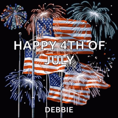 A Happy 4Th Of July Greeting Card With Fireworks And Flags GIF