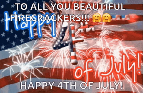 A Happy 4Th Of July Greeting Card With Fireworks And The American Flag GIF