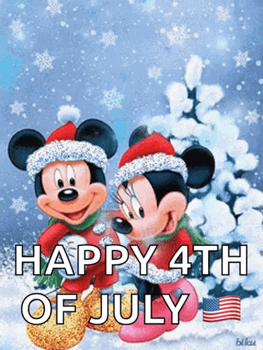 A Happy 4Th Of July Greeting Card With Mickey And Minnie GIF