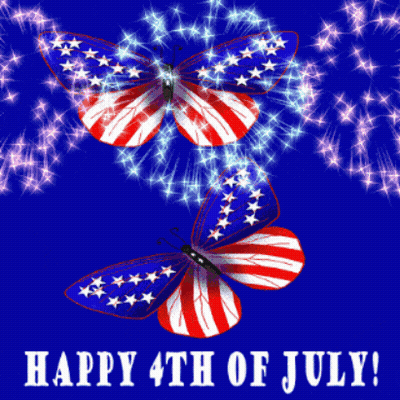 A Happy 4Th Of July Greeting Card With Two Butterflies And Fireworks GIF
