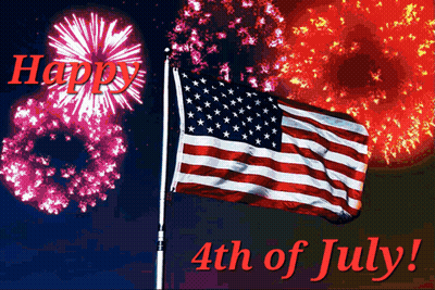A Happy 4Th Of July Greeting With A Flag And Fireworks GIF