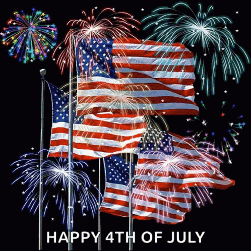 A Happy 4Th Of July Greeting With Flags And Fireworks GIF