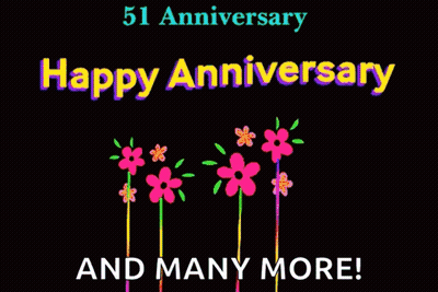 A Happy 51St Anniversary Greeting Card With Flowers On Sticks GIF
