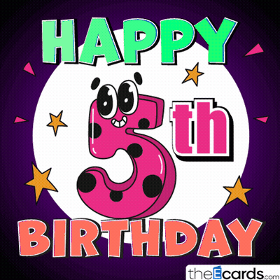 A Happy 5Th Birthday Card With A Cartoon Number 5 GIF