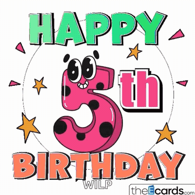 A Happy 5Th Birthday Wilp Card With A Pink Number GIF