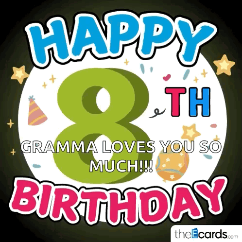 A Happy 8Th Birthday Card That Says Gramma Loves You So Much GIF