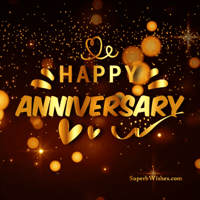 A Happy Anniversary Card With A Fireworks Display In The Background GIF