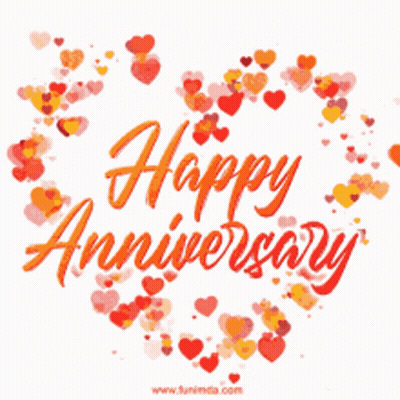 A Happy Anniversary Card With Hearts In The Shape Of A Heart . GIF