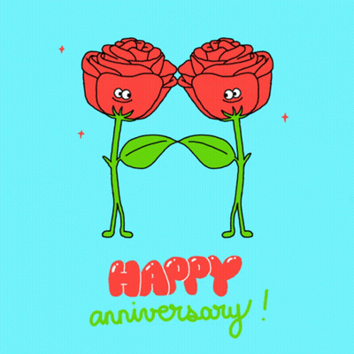 A Happy Anniversary Card With Two Red Roses And The Words Happy Anniversary GIF