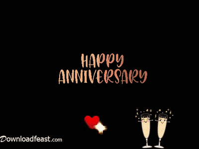 A Happy Anniversary Greeting Card With A Heart And Two Champagne Glasses GIF