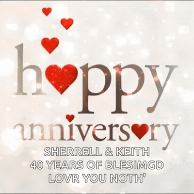A Happy Anniversary Greeting Card With Red Hearts GIF