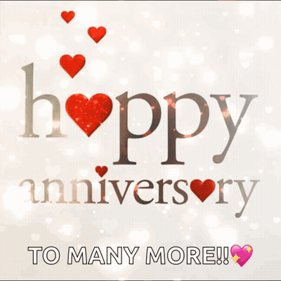 A Happy Anniversary To Many More Greeting Card With Hearts GIF
