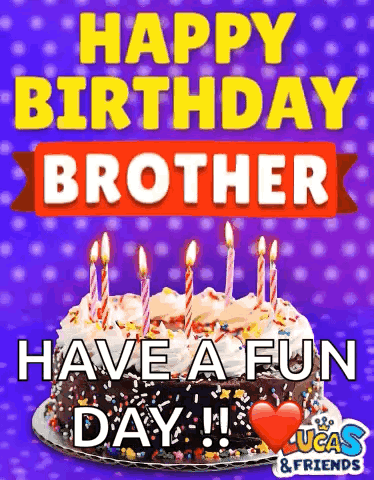 A Happy Birthday Card For A Brother With A Cake And Candles . GIF
