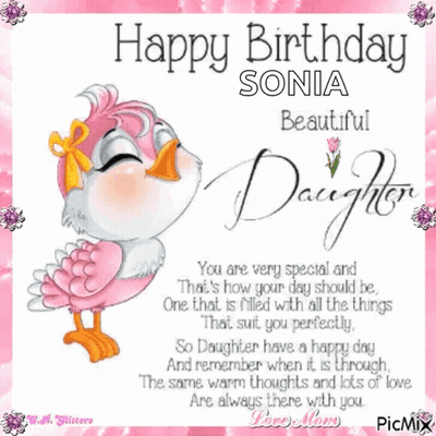 A Happy Birthday Card For A Daughter With A Pink Bird GIF