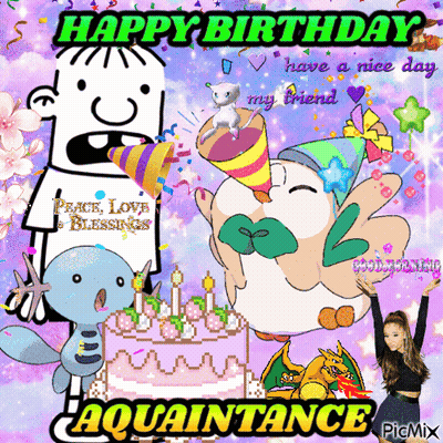 A Happy Birthday Card For Aquaintance With A Cartoon Character GIF