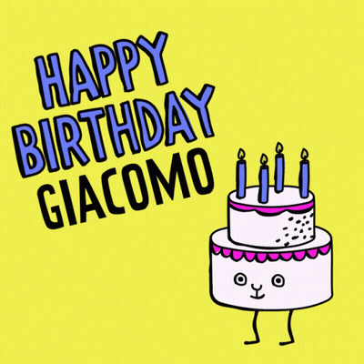 A Happy Birthday Card For Giacomo With A Cartoon Cake GIF