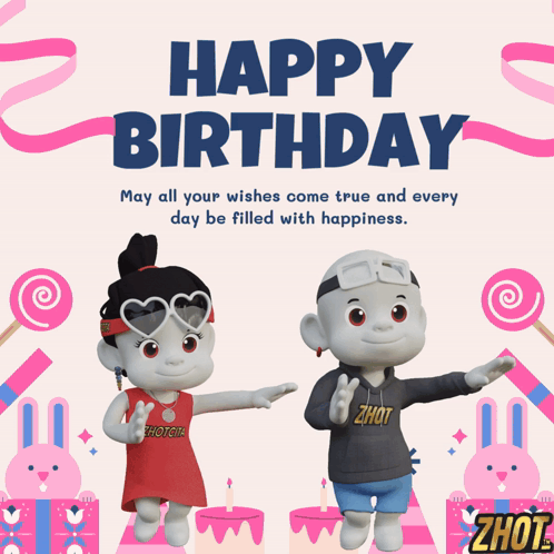 A Happy Birthday Card With A Boy And A Girl On It GIF