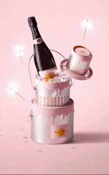 A Happy Birthday Card With A Bucket Of Champagne GIF