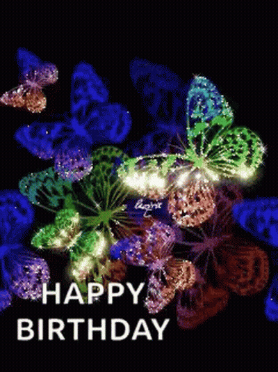 A Happy Birthday Card With A Bunch Of Butterflies On It GIF