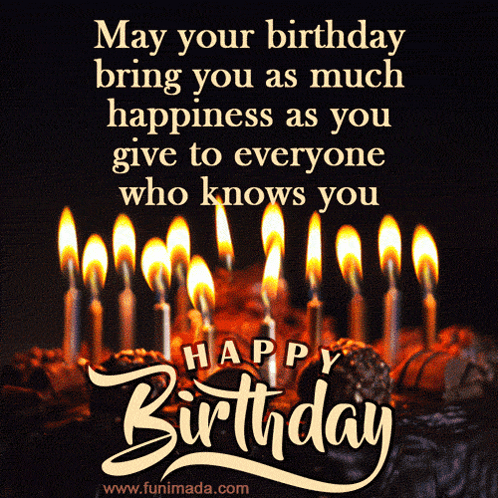 A Happy Birthday Card With A Cake And Candles GIF