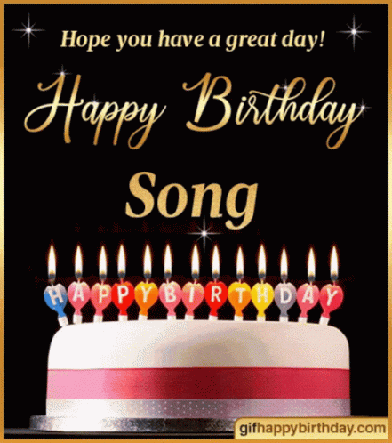 A Happy Birthday Card With A Cake And Candles GIF