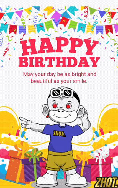 A Happy Birthday Card With A Cartoon Character GIF