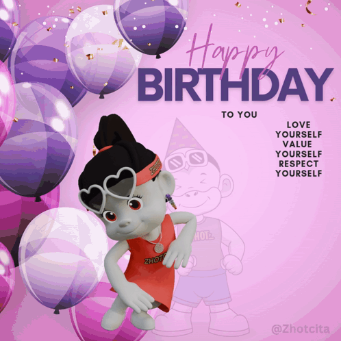 A Happy Birthday Card With A Cartoon Character GIF