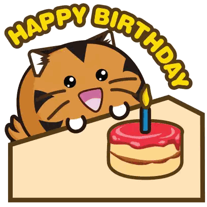 A Happy Birthday Card With A Cat Peeking Over A Cake Sticker